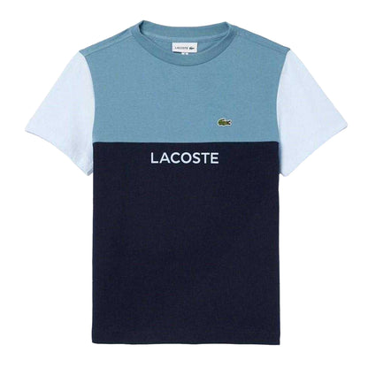 Navy-Teal-Light Blue - Front - Lacoste Childrens-Kids Colour Block Logo T-Shirt