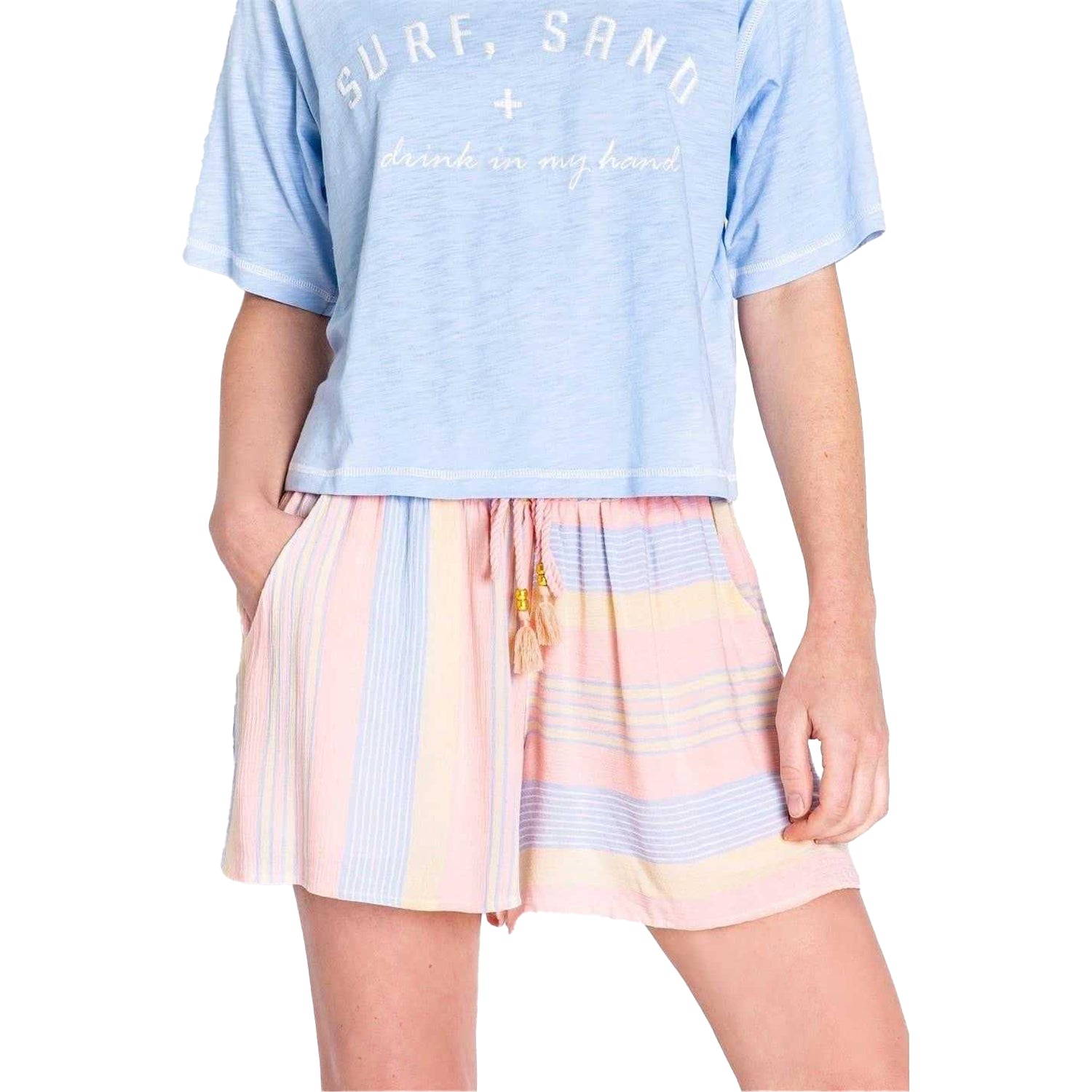 Multicoloured - Side - PJ Salvage Womens-Ladies Salvage Stripe Regular Lounge Shorts