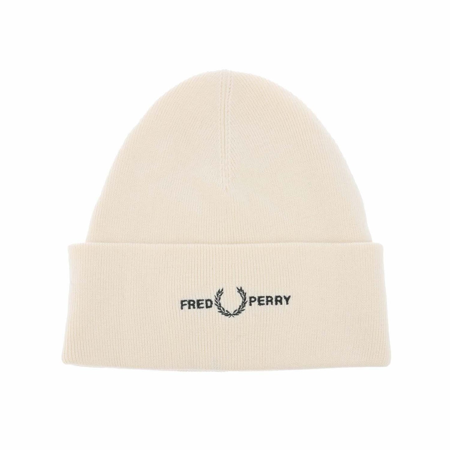 Ecru - Front - Fred Perry Mens Graphic Ribbed Beanie