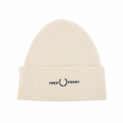 Ecru - Front - Fred Perry Mens Graphic Ribbed Beanie
