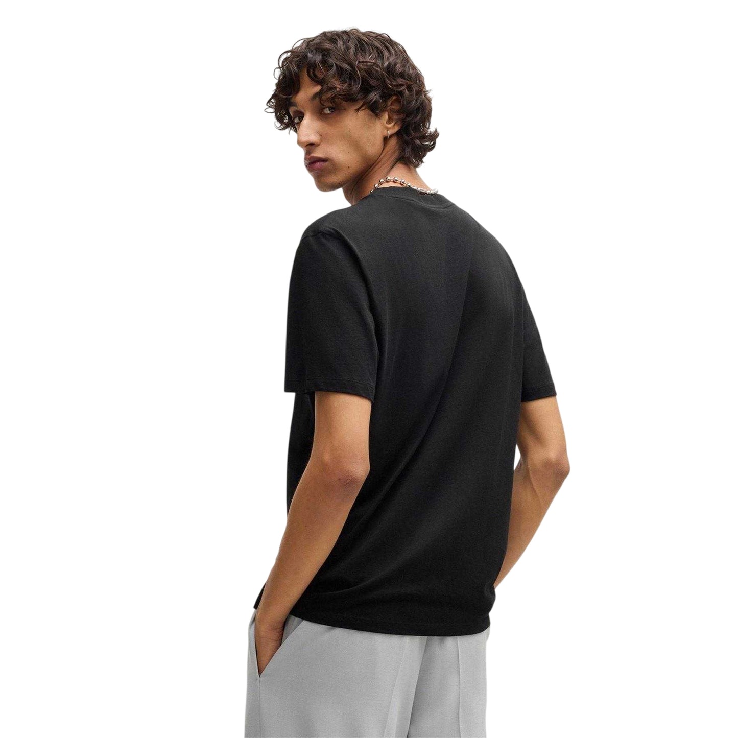 Black - Back - Hugo Mens Graphic Print Crew Neck Regular T-Shirt