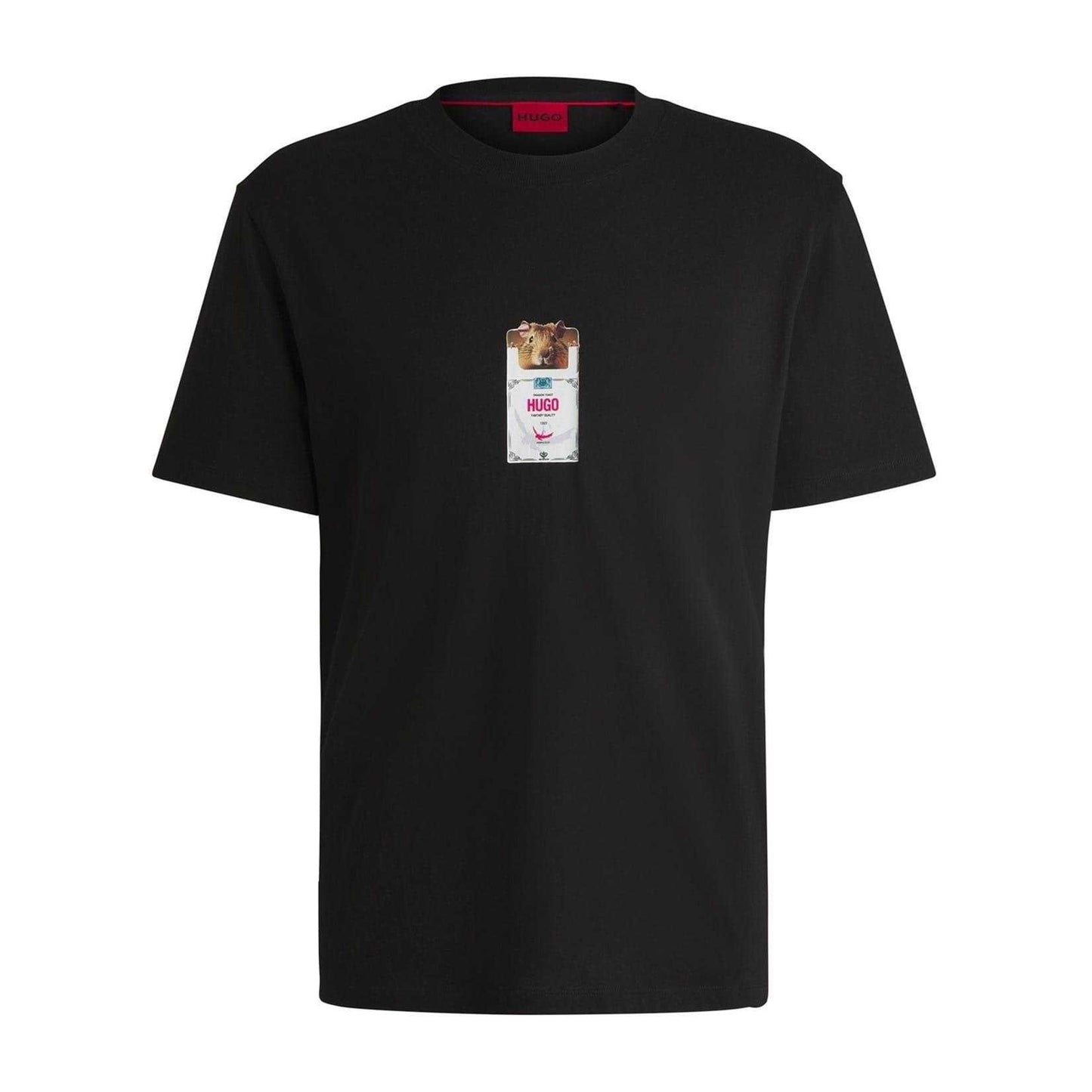 Black - Front - Hugo Mens Graphic Print Crew Neck Regular T-Shirt
