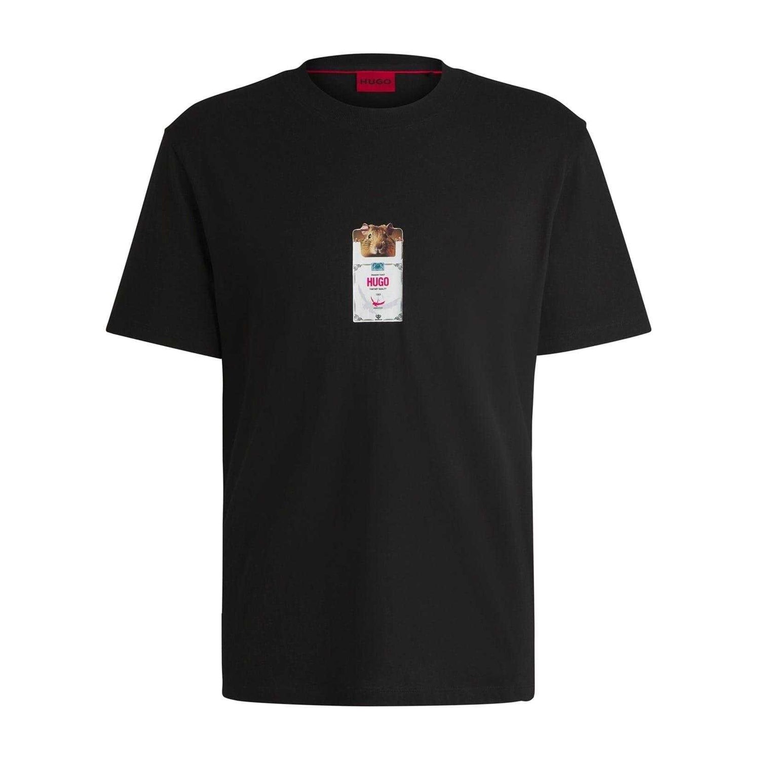 Black - Front - Hugo Mens Graphic Print Crew Neck Regular T-Shirt