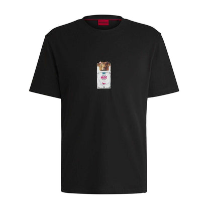 Black - Front - Hugo Mens Graphic Print Crew Neck Regular T-Shirt