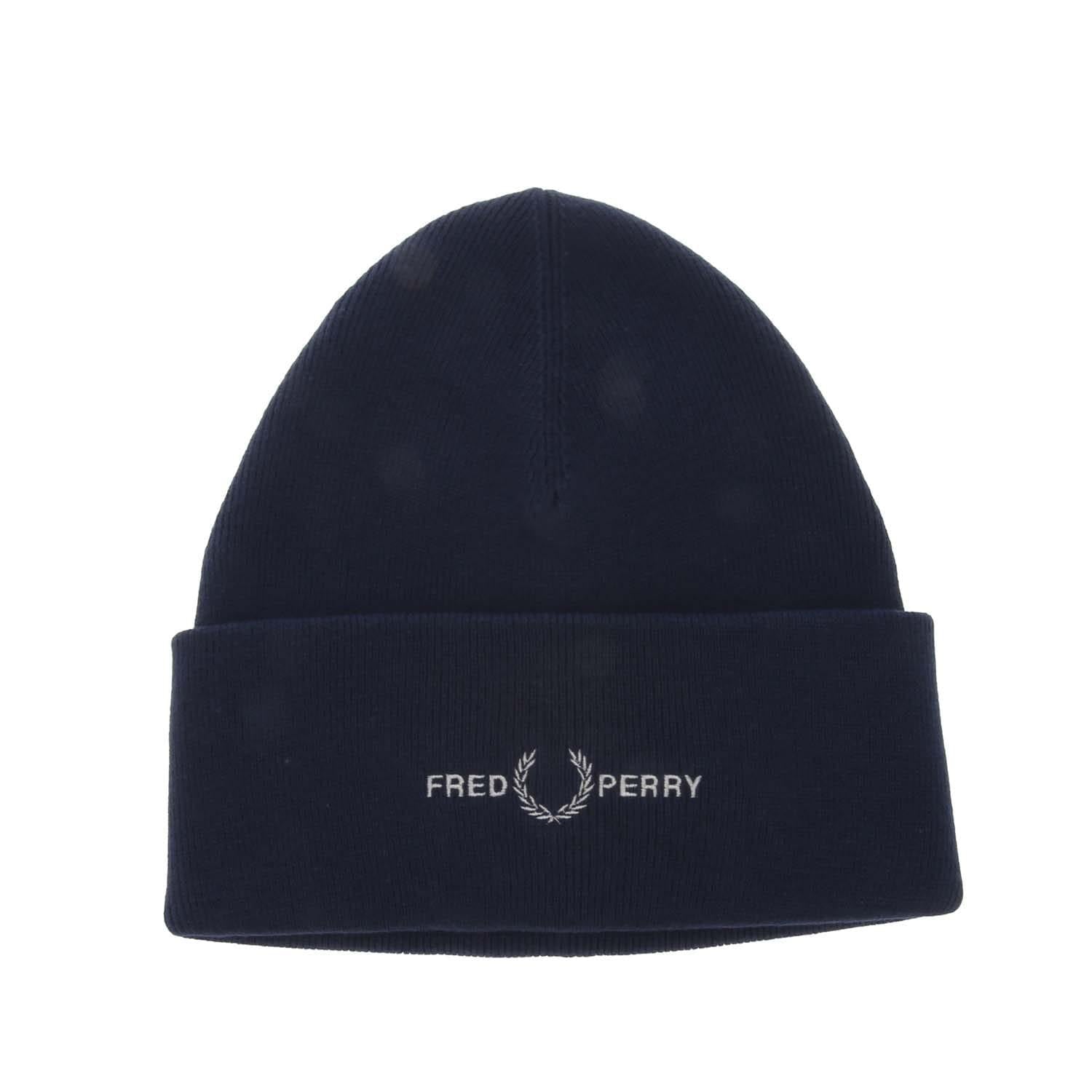 Navy - Front - Fred Perry Mens Graphic Ribbed Beanie