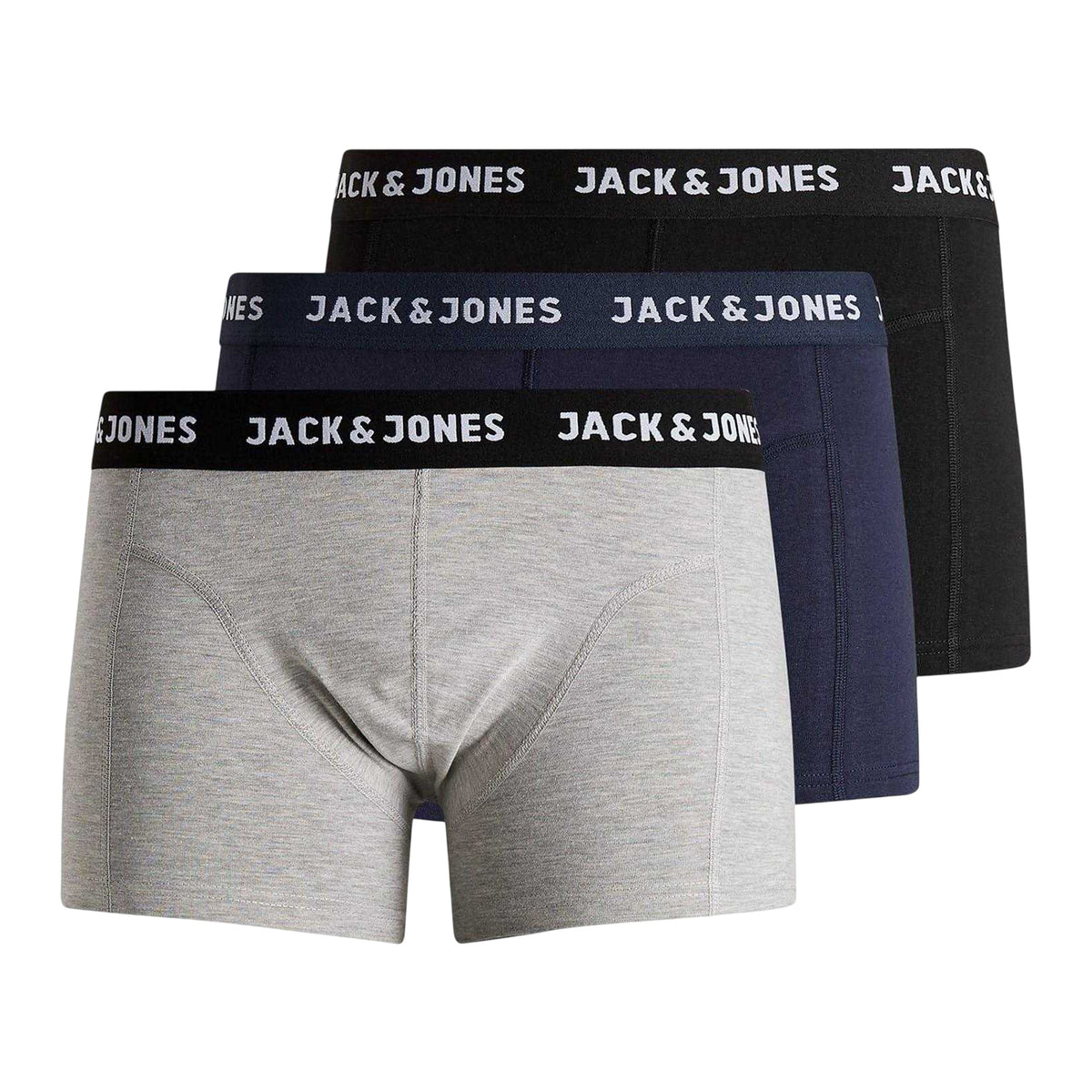 Black-Navy-Grey - Front - Jack And Jones Mens Anthony Boxer Shorts (Pack of 3)