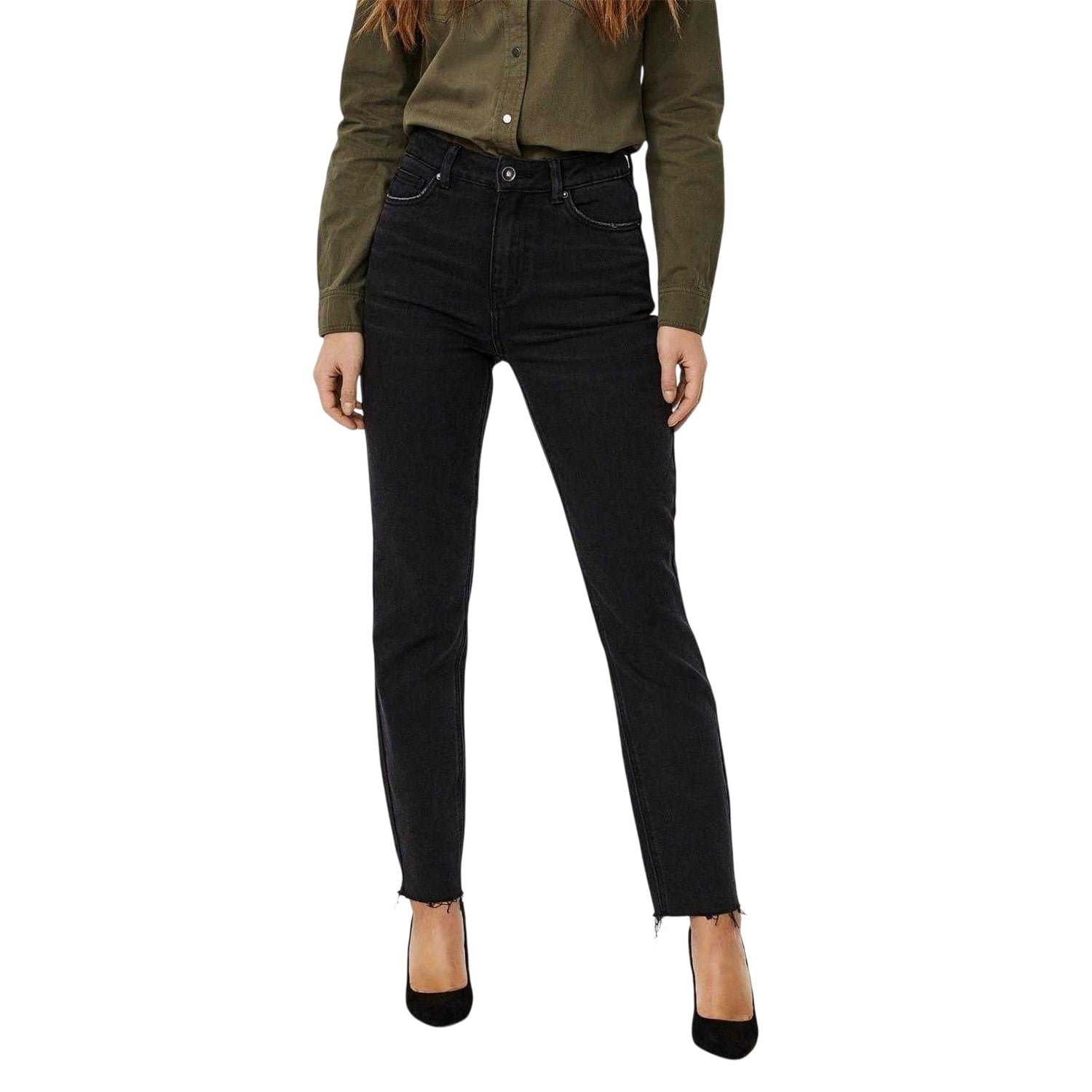 Black Denim - Front - Vero Moda Womens-Ladies Denim High Rise Mom Jeans