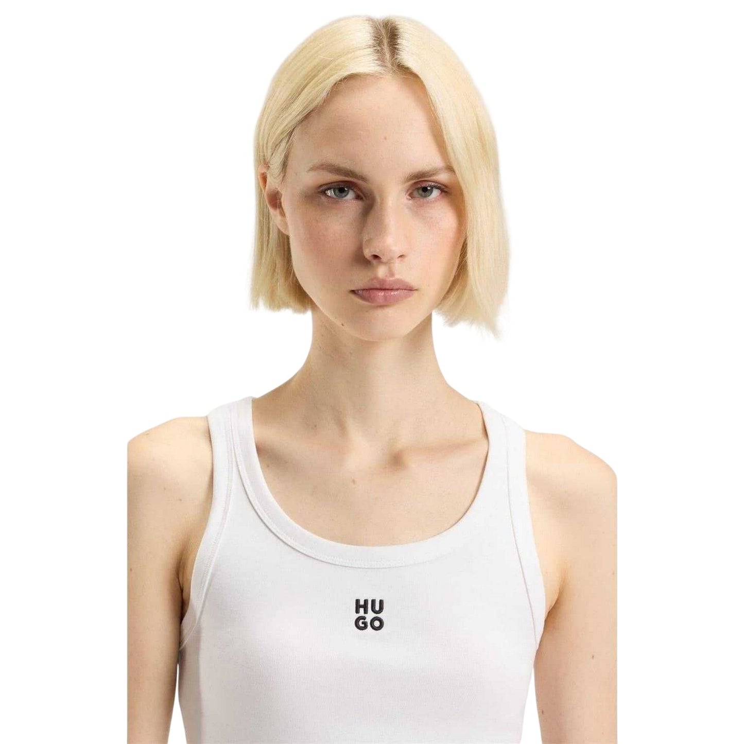White - Side - Hugo Womens-Ladies Datamia Embroidered Logo Vest Top