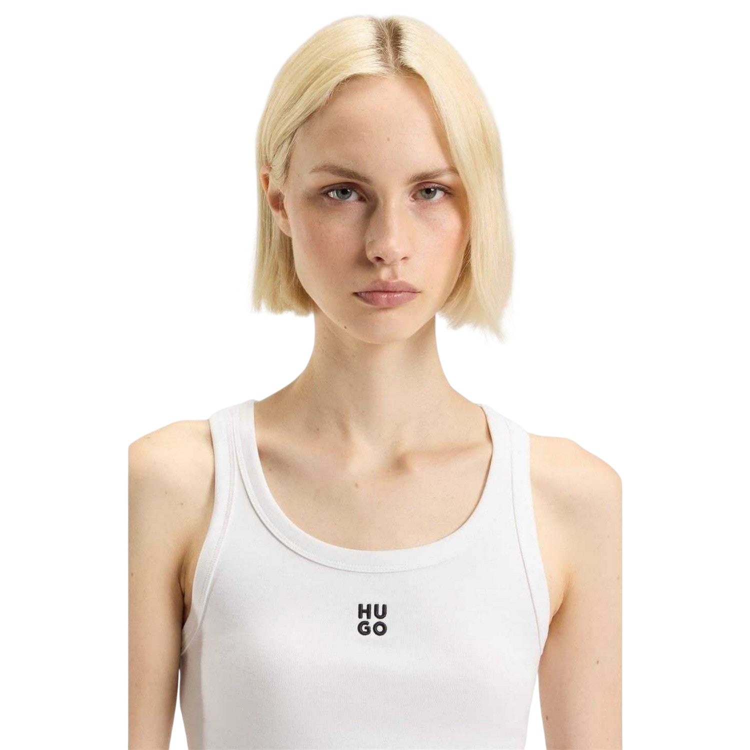 White - Side - Hugo Womens-Ladies Datamia Embroidered Logo Vest Top