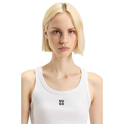 White - Side - Hugo Womens-Ladies Datamia Embroidered Logo Vest Top