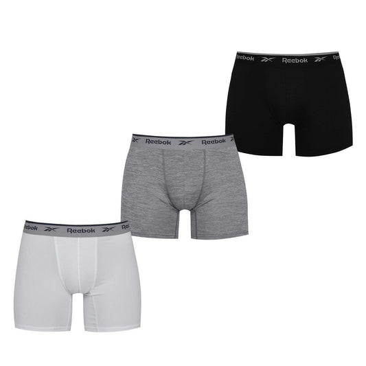 Black-White-Grey - Front - Reebok Mens Logo Boxer Shorts (Pack of 3)