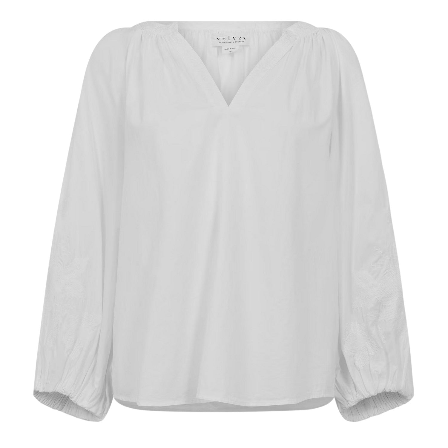 White - Front - Velvet by Graham & Spencer Womens-Ladies V Neck Regular Bishop Blouse