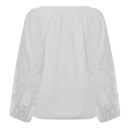 White - Back - Velvet by Graham & Spencer Womens-Ladies V Neck Regular Bishop Blouse