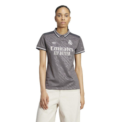 Charcoal - Side - Adidas Womens-Ladies 3 Real Madrid CF Collared Jersey