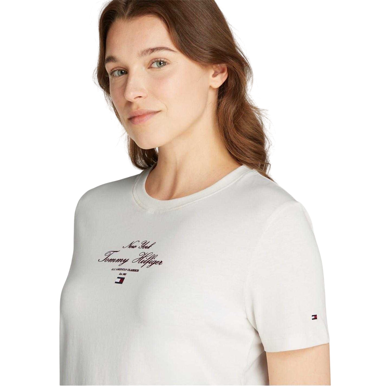 Ivory - Side - Tommy Hilfiger Womens-Ladies Script Cotton Regular T-Shirt