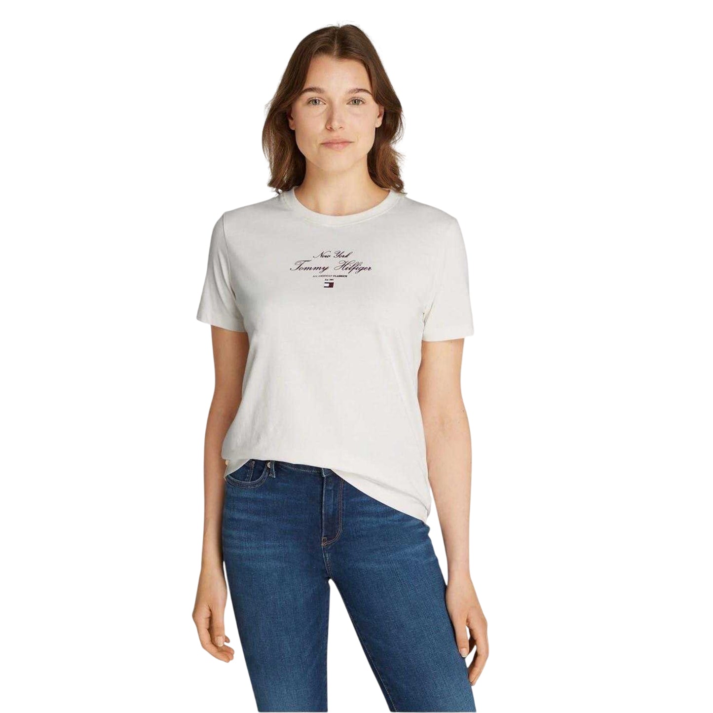 Ivory - Lifestyle - Tommy Hilfiger Womens-Ladies Script Cotton Regular T-Shirt
