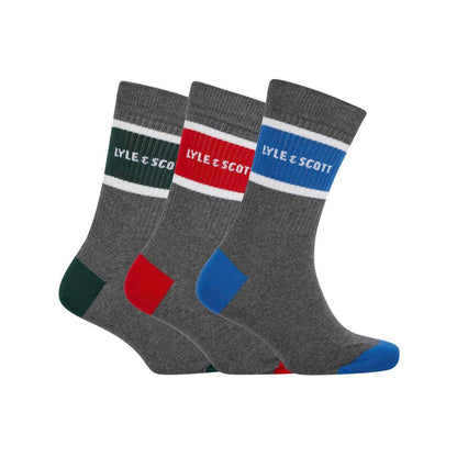 Grey - Front - Lyle & Scott Mens Sports Socks (Pack of 3)