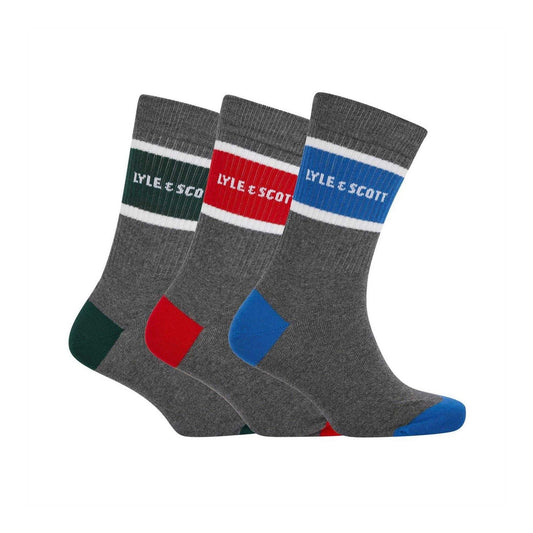 Grey - Front - Lyle & Scott Mens Sports Socks (Pack of 3)
