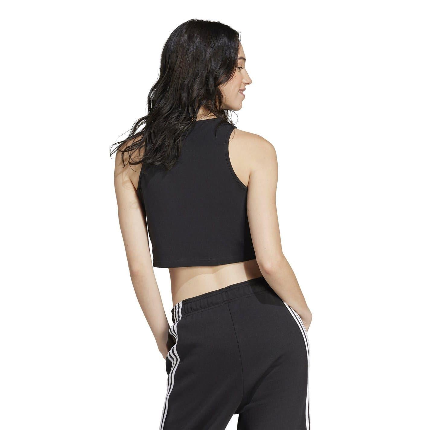 Black-White - Back - Adidas Womens-Ladies Future Icons 3 Stripes Slim Tank Top