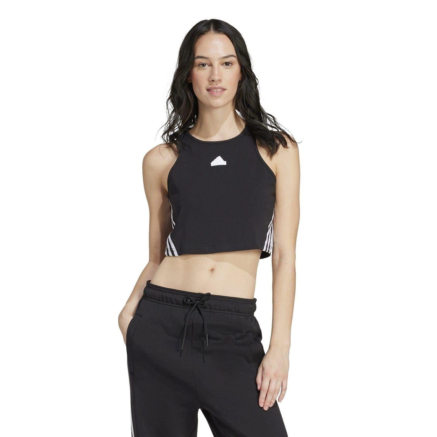 Black-White - Lifestyle - Adidas Womens-Ladies Future Icons 3 Stripes Slim Tank Top