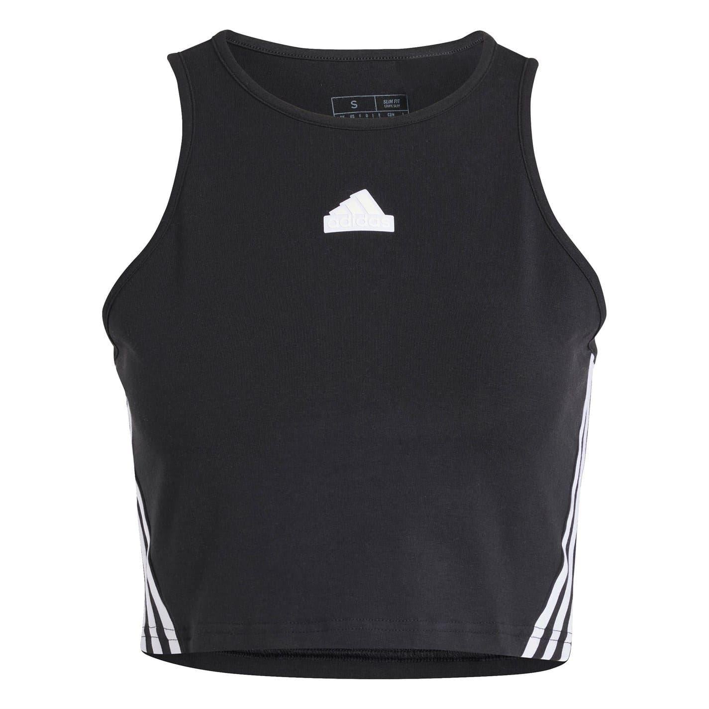 Black-White - Front - Adidas Womens-Ladies Future Icons 3 Stripes Slim Tank Top