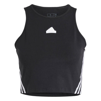 Black-White - Front - Adidas Womens-Ladies Future Icons 3 Stripes Slim Tank Top