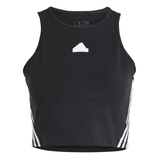 Black-White - Front - Adidas Womens-Ladies Future Icons 3 Stripes Slim Tank Top