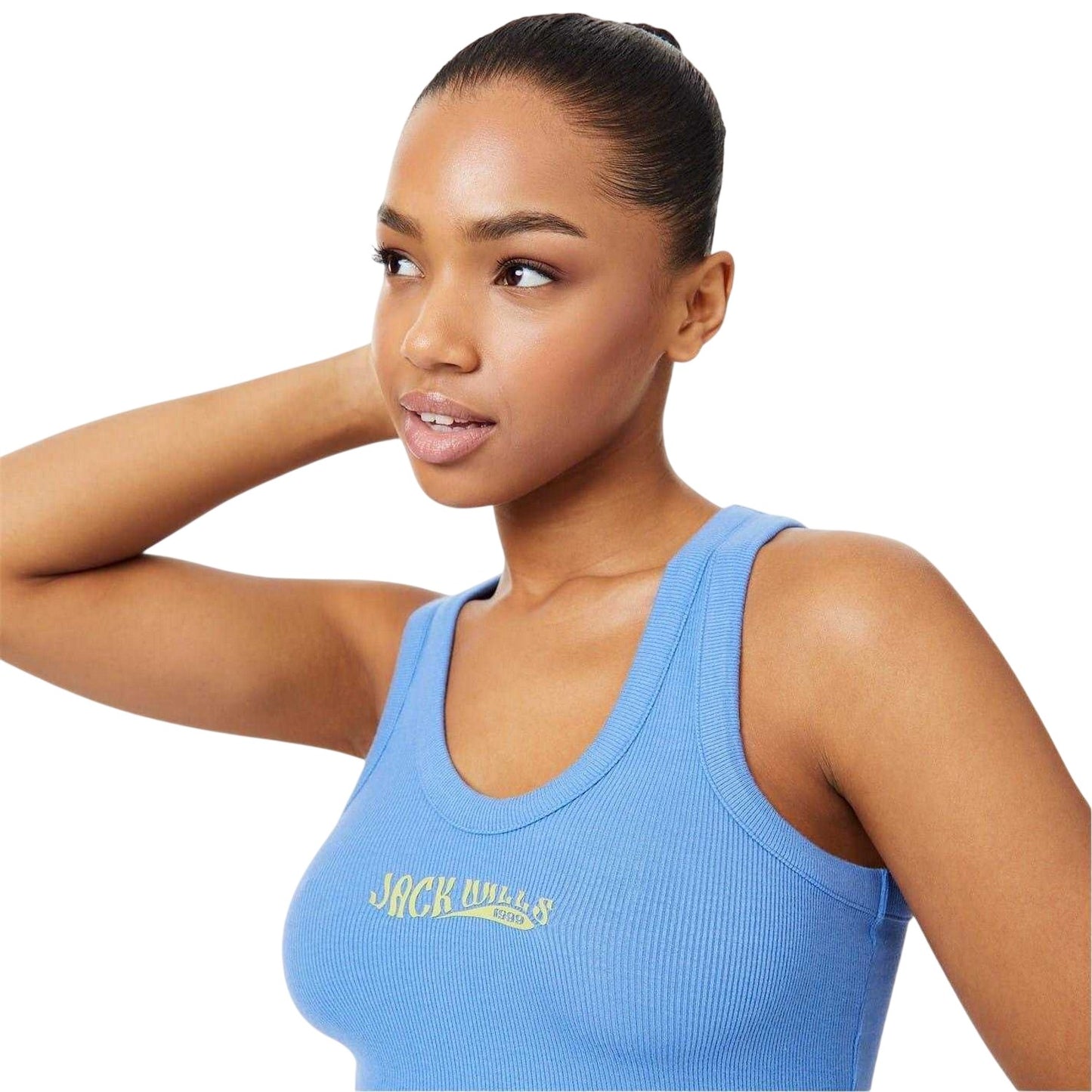 Ultramarine Blue - Side - Jack Wills Womens-Ladies Ribbed Scoop Neck Fitted Tank Top