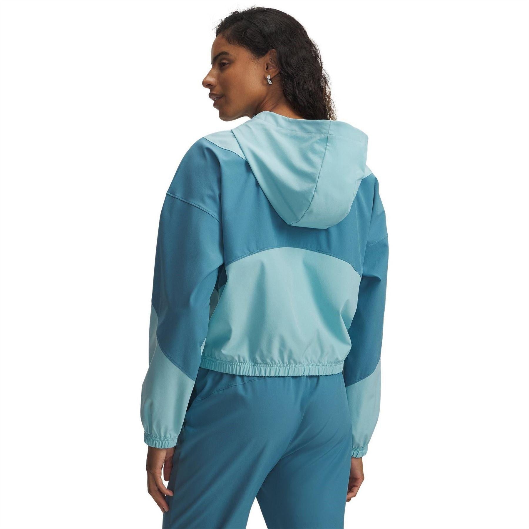 Blue-White - Back - Under Armour Womens-Ladies Rival Woven Track Jacket