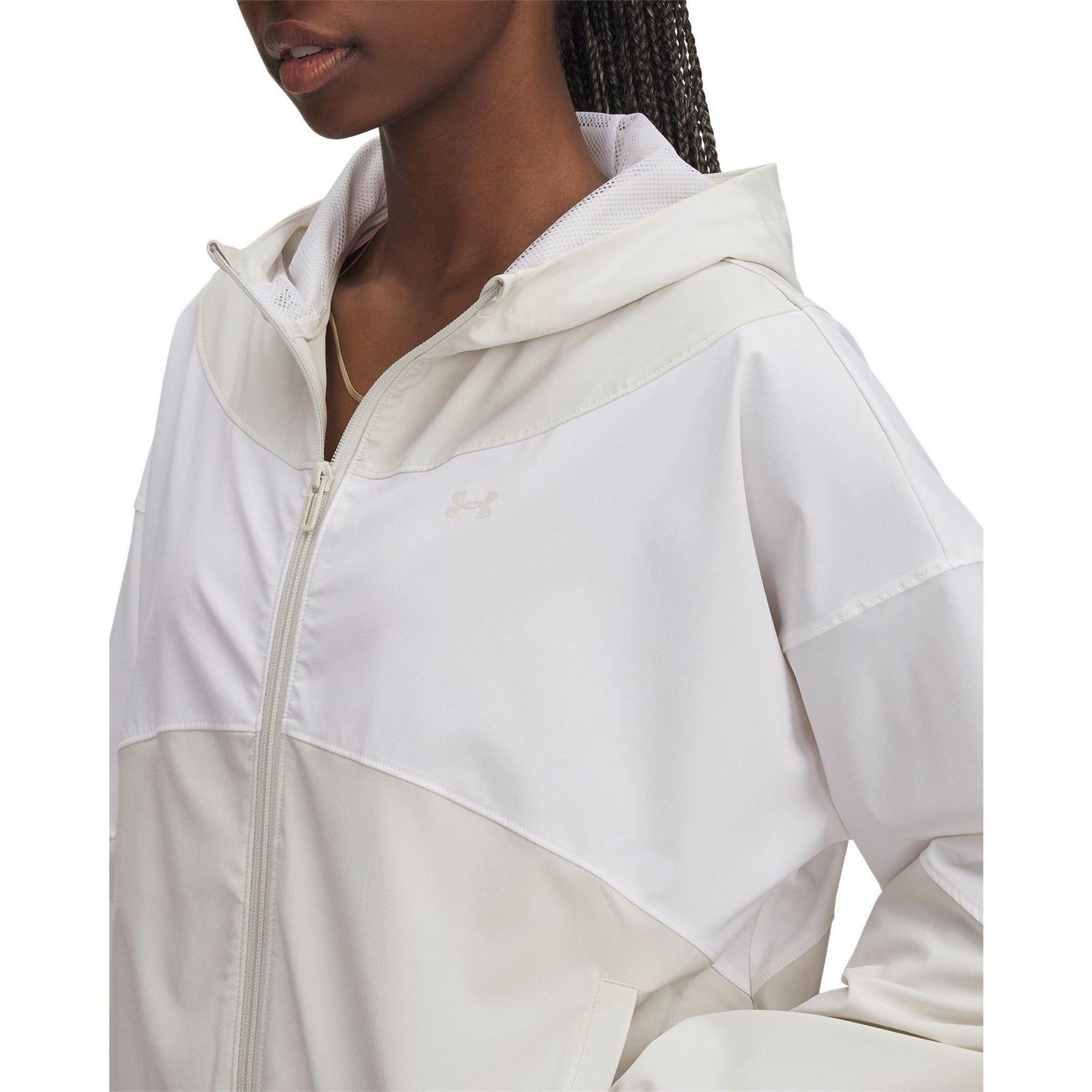 White - Side - Under Armour Womens-Ladies Rival Woven Track Jacket