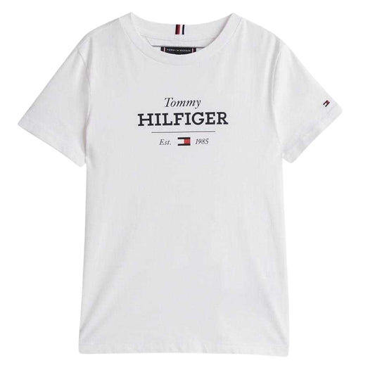White - Front - Tommy Hilfiger Boys Lettering Regular T-Shirt