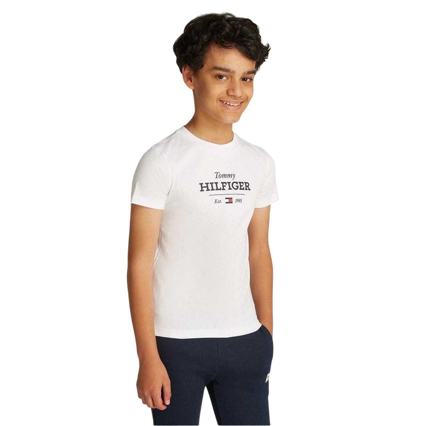 White - Side - Tommy Hilfiger Boys Lettering Regular T-Shirt