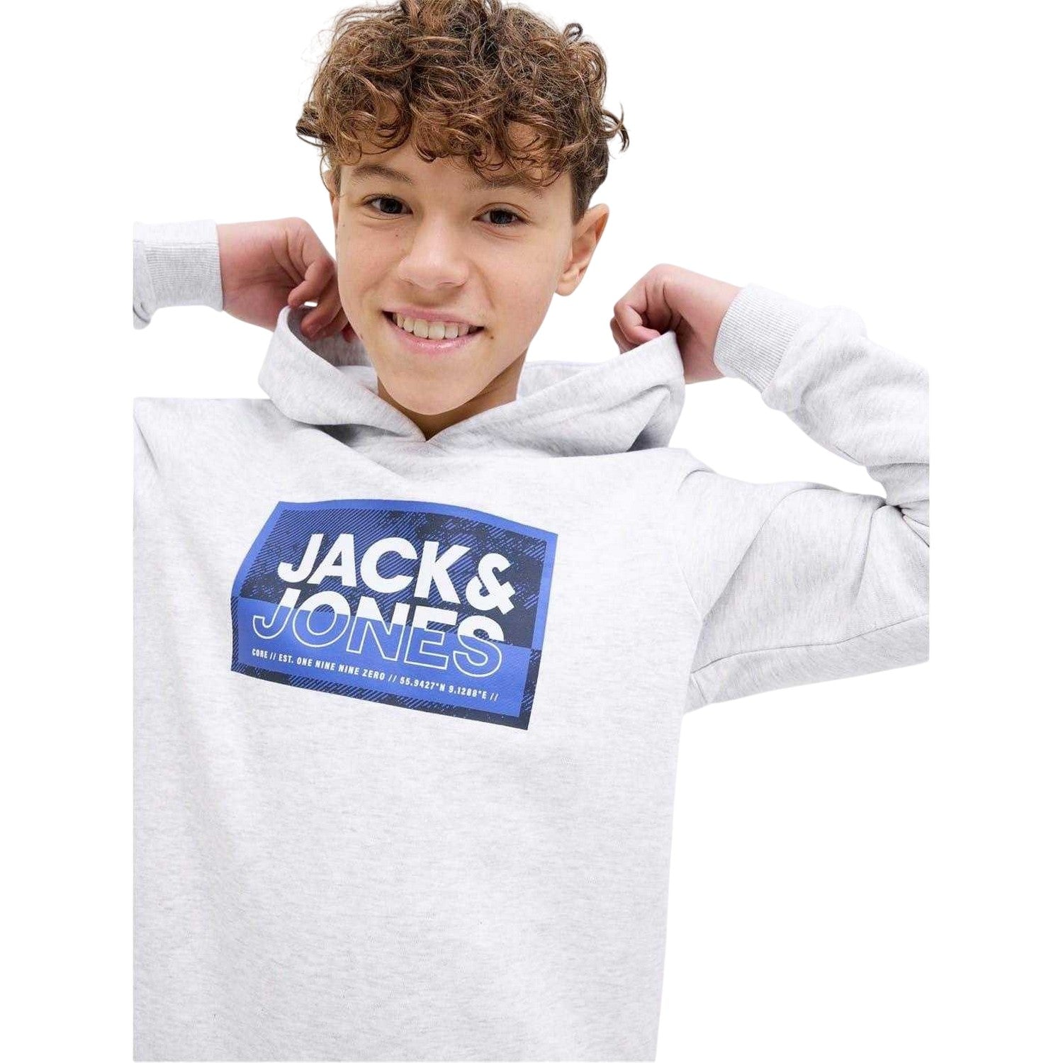 White Melange - Side - Jack And Jones Childrens-Kids Logan Regular Hoodie