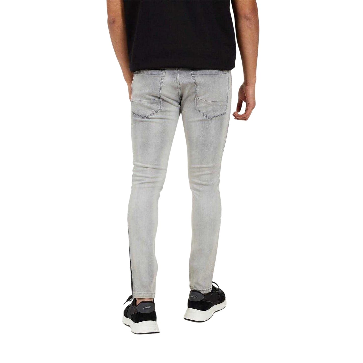Grey - Back - Brave Soul Mens Stripe Skinny Jeans