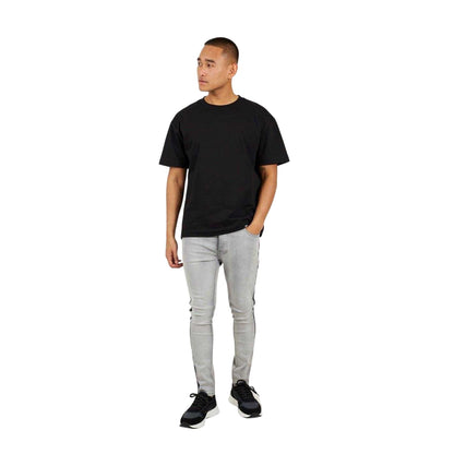 Grey - Side - Brave Soul Mens Stripe Skinny Jeans