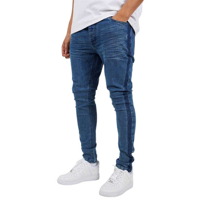 Blue - Front - Brave Soul Mens Stripe Skinny Jeans