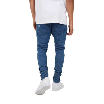 Blue - Back - Brave Soul Mens Stripe Skinny Jeans