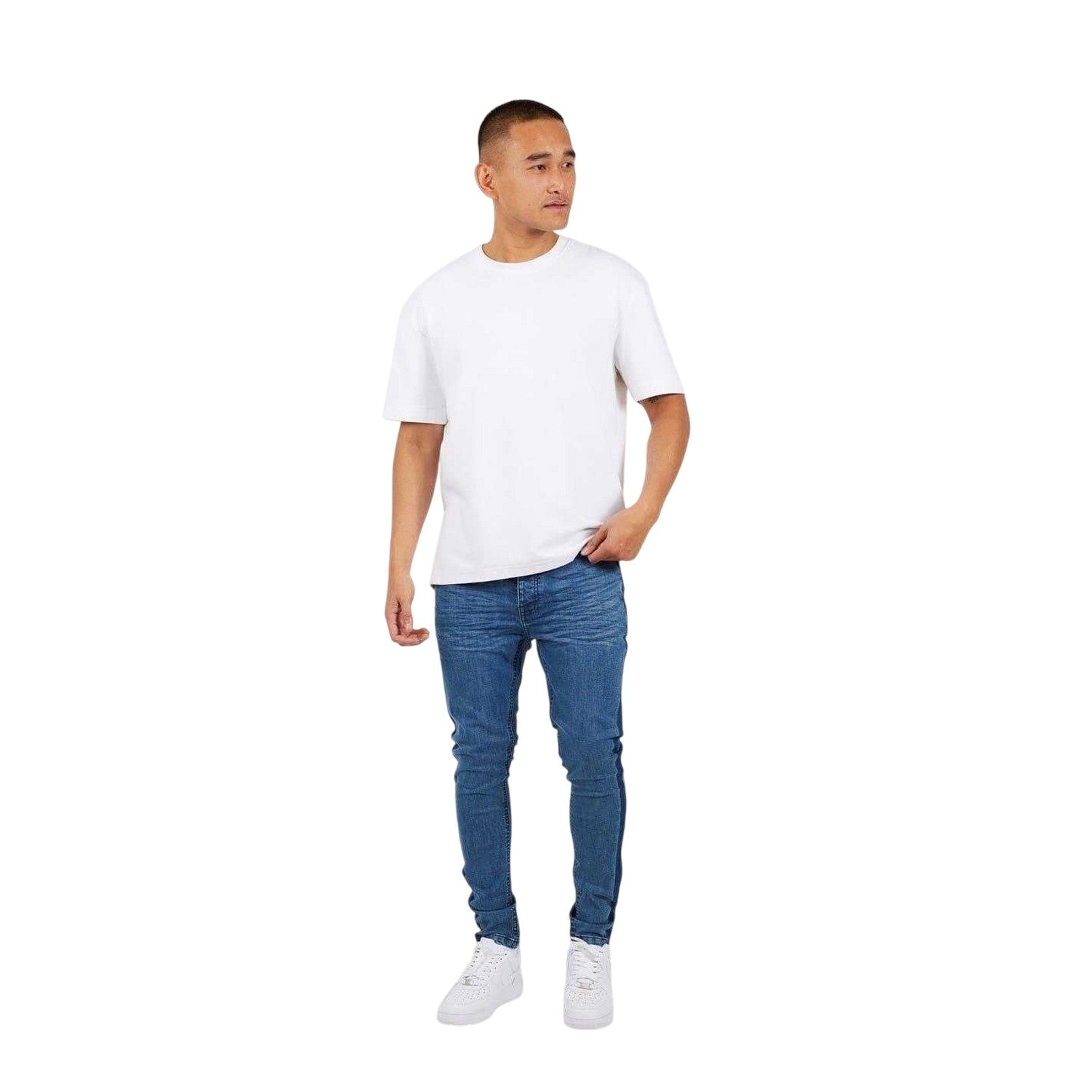 Blue - Side - Brave Soul Mens Stripe Skinny Jeans