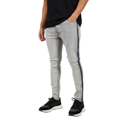 Grey - Front - Brave Soul Mens Stripe Skinny Jeans