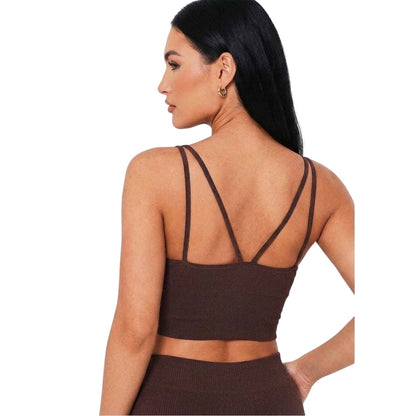 Chocolate - Back - Missy Empire Womens-Ladies Ribbed Dual Thinstrap Crop Top