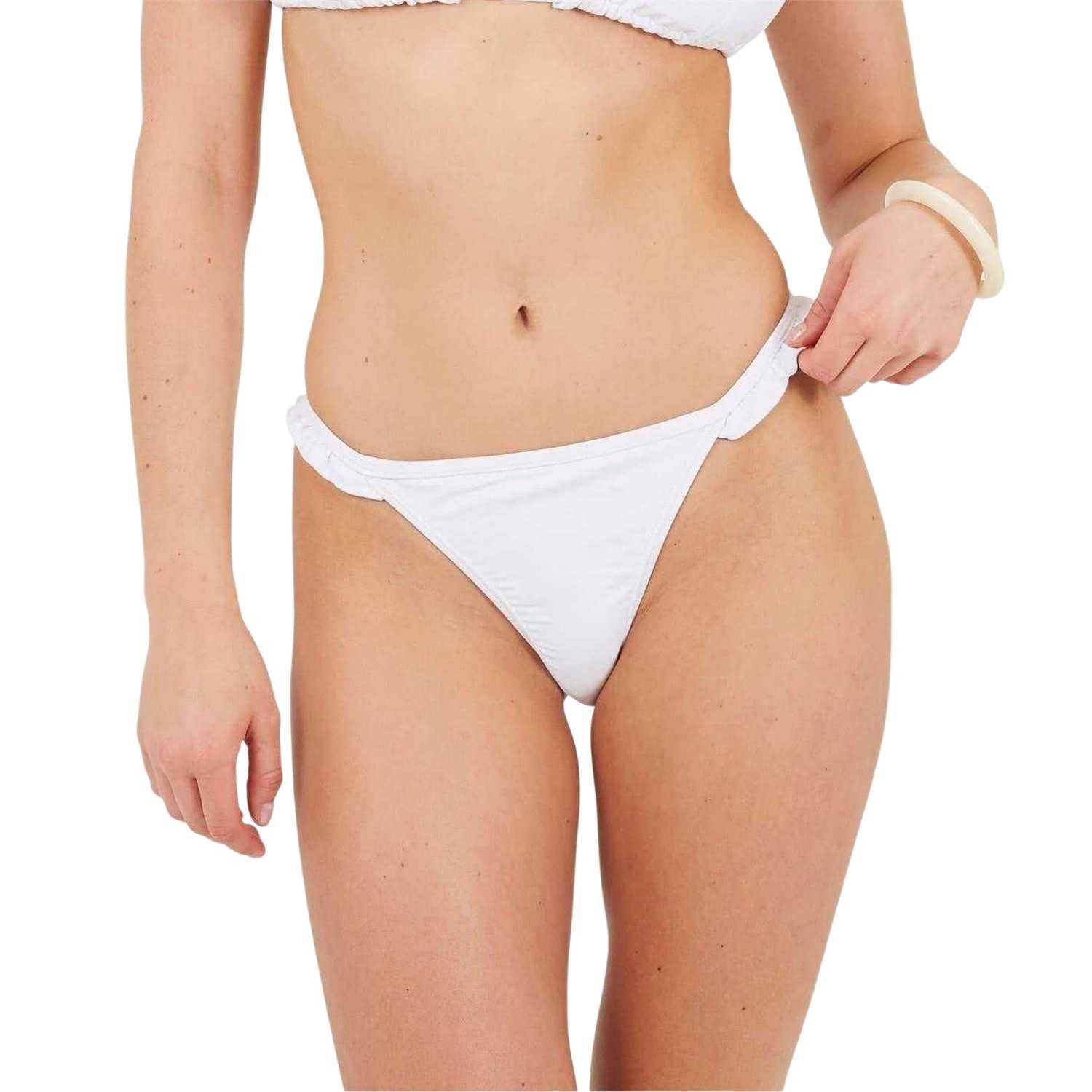 White - Side - Brave Soul Womens-Ladies Frilled Bikini Bottoms