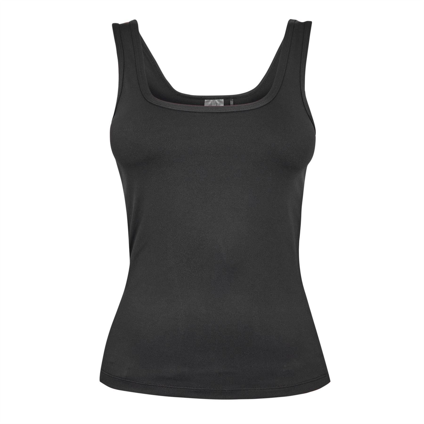 Black - Front - USA Womens-Ladies Pro Essential Vest Top