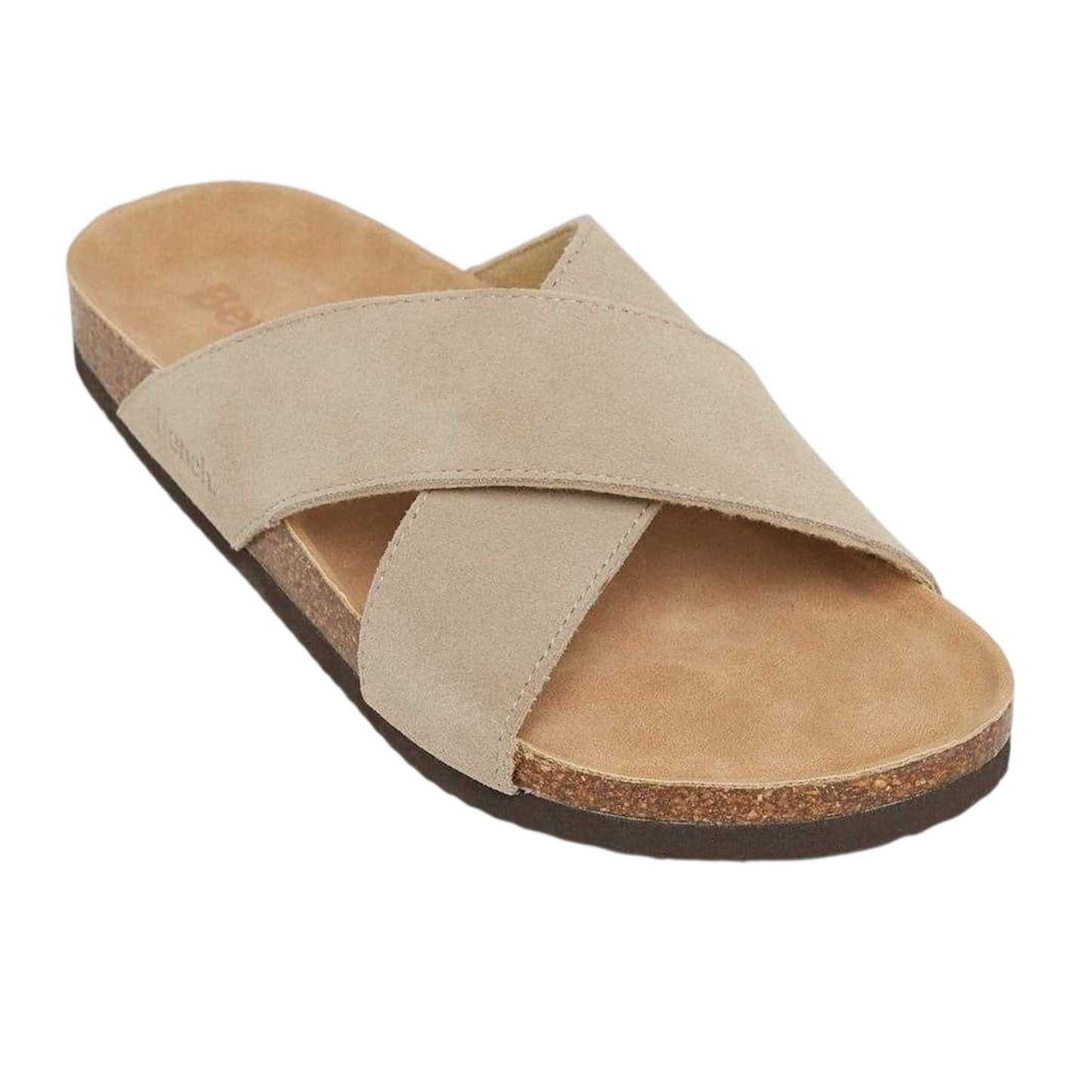 Taupe - Side - Bench Unisex Adult Peel Open Suede Slides