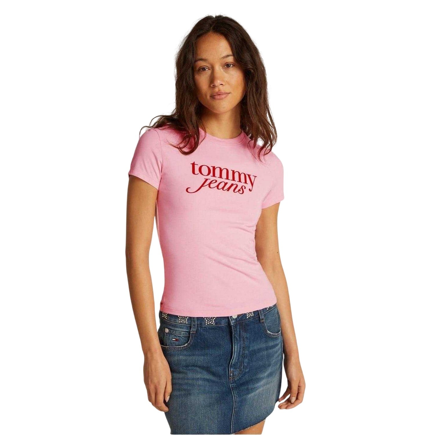 Pink - Lifestyle - Tommy Jeans Womens-Ladies Essential Logo Slim T-Shirt