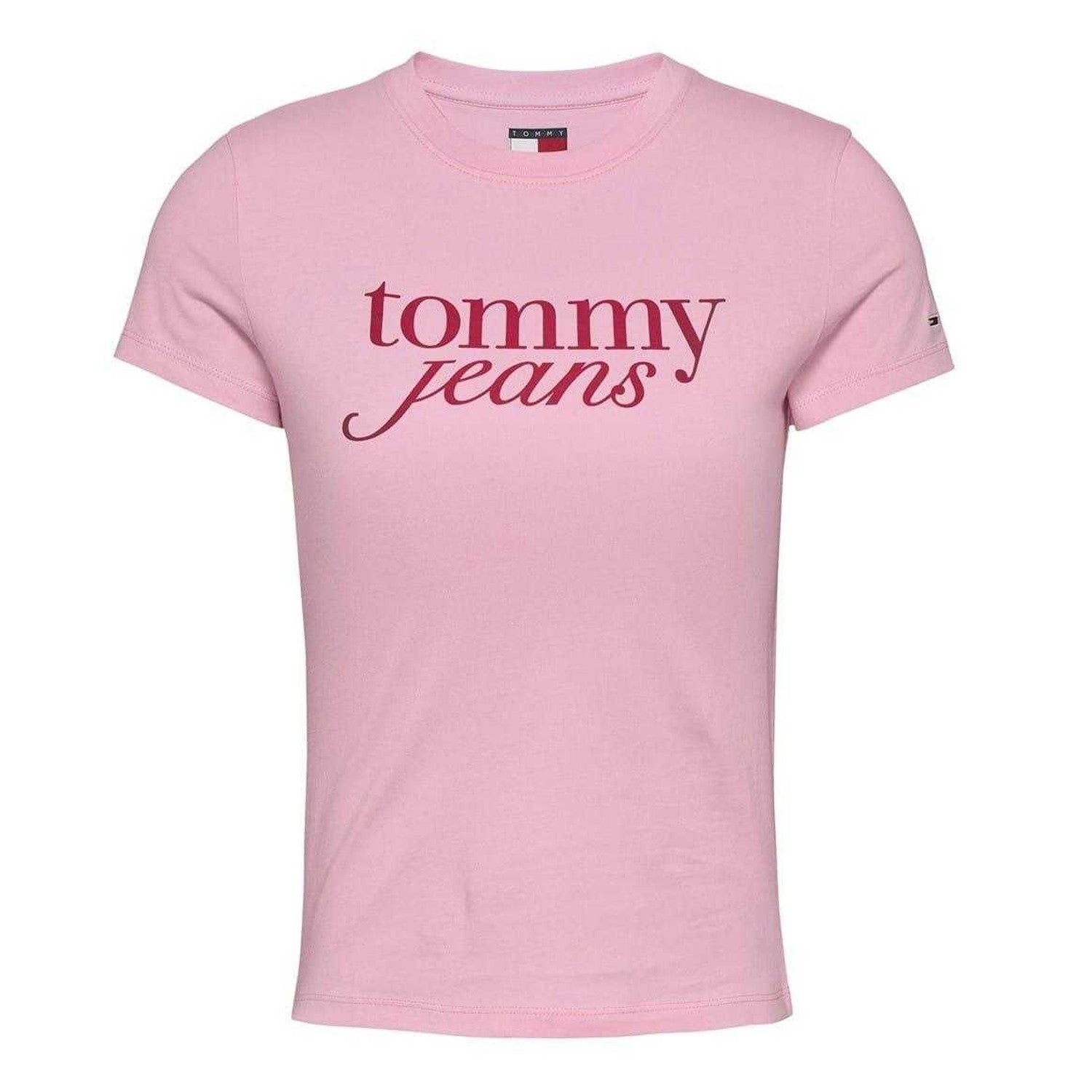 Pink - Front - Tommy Jeans Womens-Ladies Essential Logo Slim T-Shirt