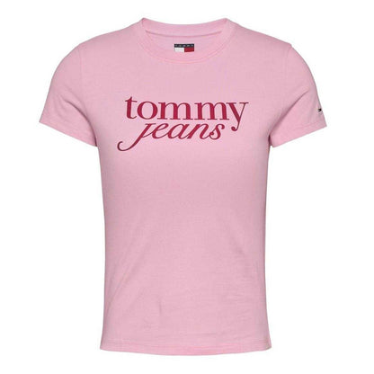 Pink - Front - Tommy Jeans Womens-Ladies Essential Logo Slim T-Shirt