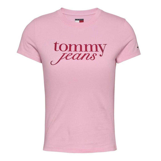 Pink - Front - Tommy Jeans Womens-Ladies Essential Logo Slim T-Shirt