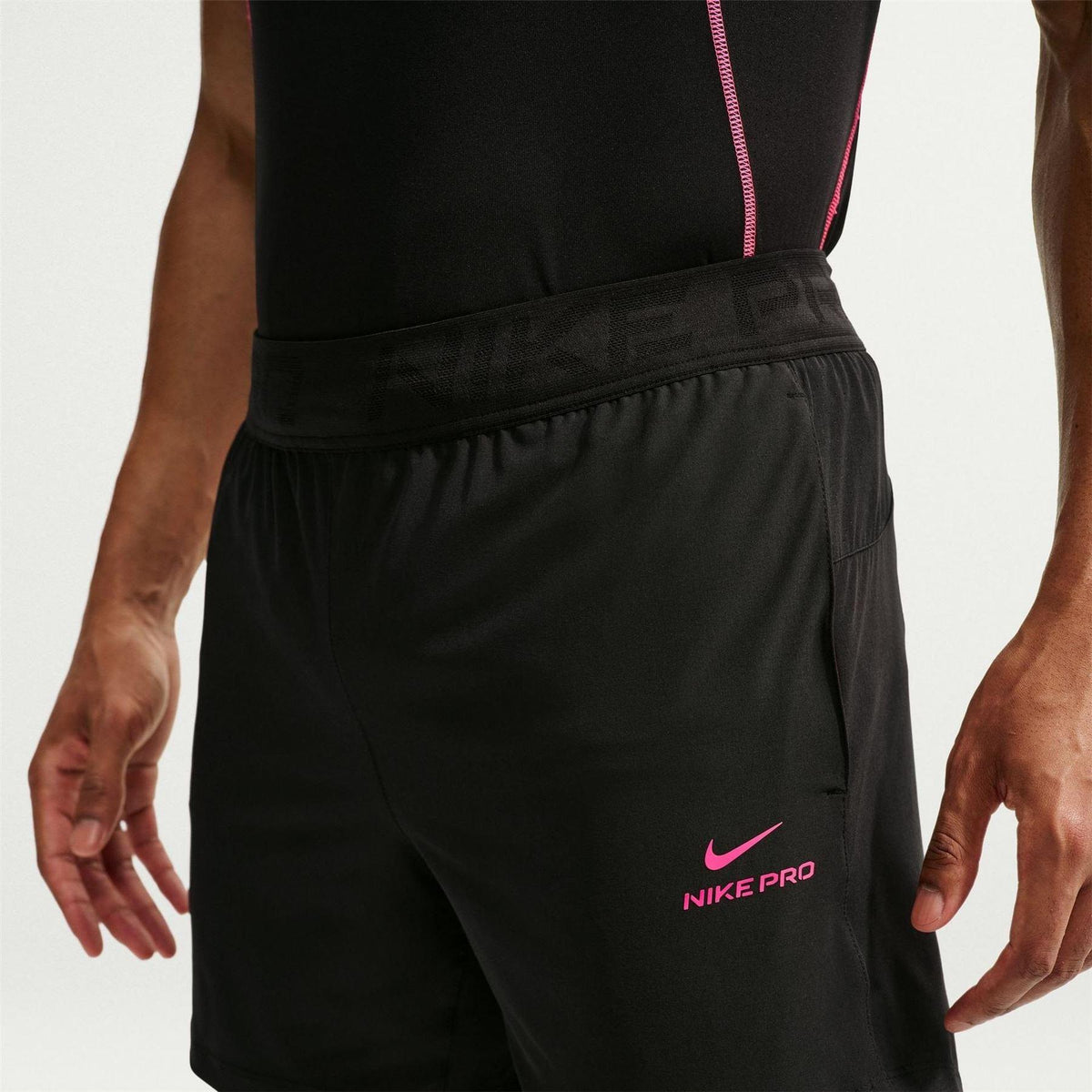 Black-Hyper Pink - Front - Nike Mens 6 Dri-FIT Running Shorts