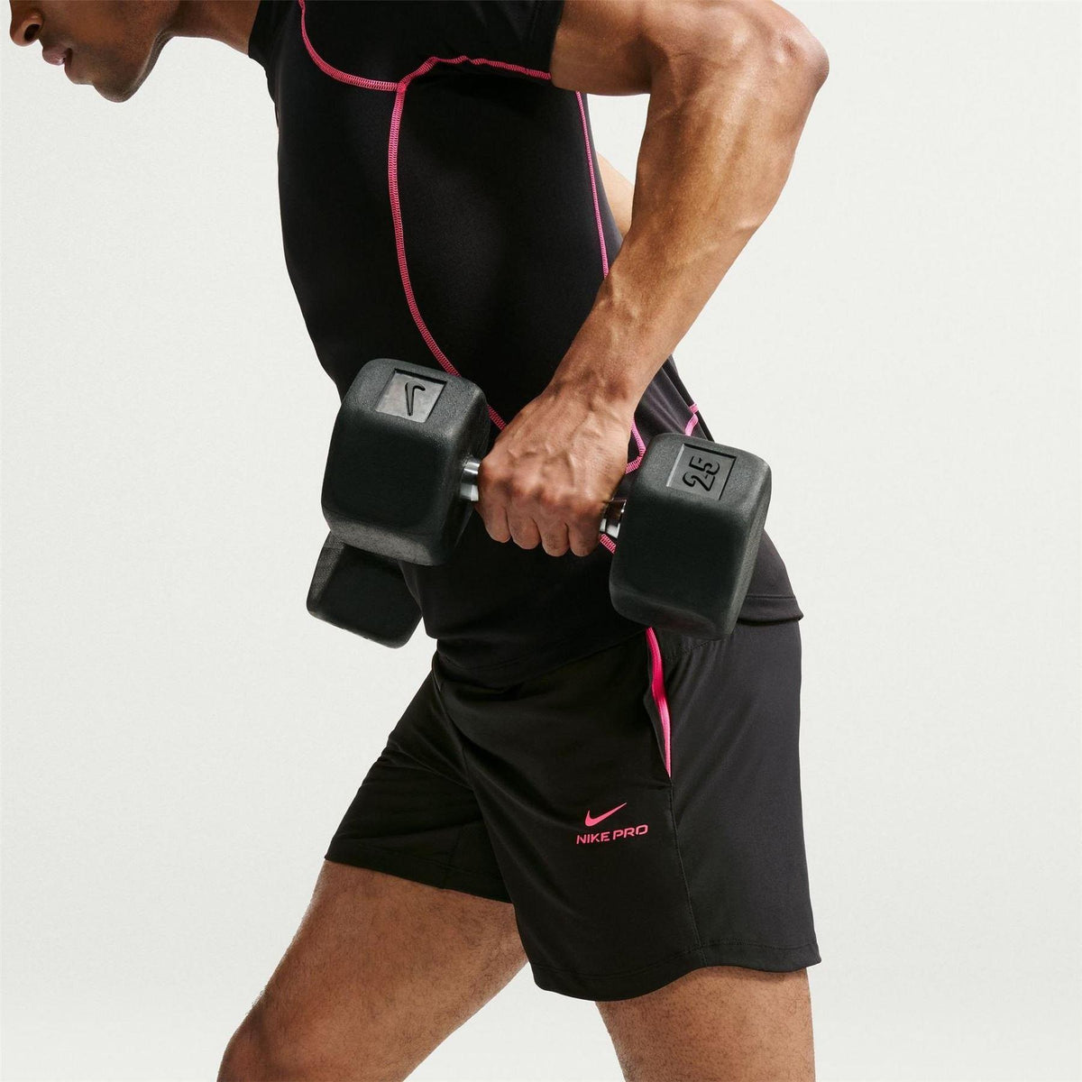 Black-Hyper Pink - Side - Nike Mens 6 Dri-FIT Running Shorts