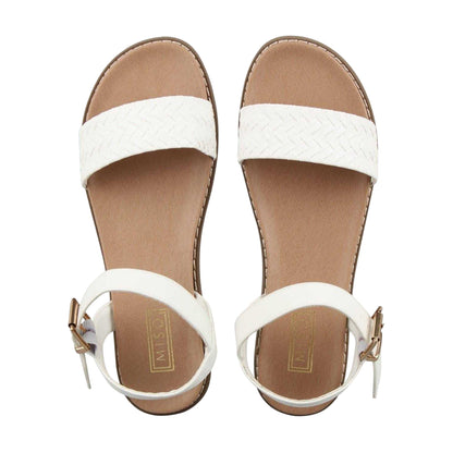 White - Side - Miso Womens-Ladies Woven Flatform Slides